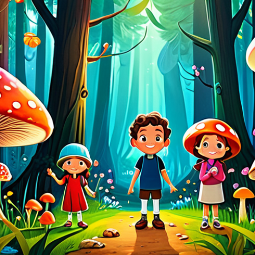 Home 26 Friendship & Exploration**
"A group of diverse, fully clothed children, appropriate attire, exploring a vibrant, whimsical forest filled with oversized flowers and glowing mushrooms, safe for work, family-friendly, perfect anatomy, correct proportions, natural pose, well-formed hands, proper finger count, natural body proportions, illustration style, bright colors, happy expressions, professional quality, fantasy setting, modest clothing."
**
